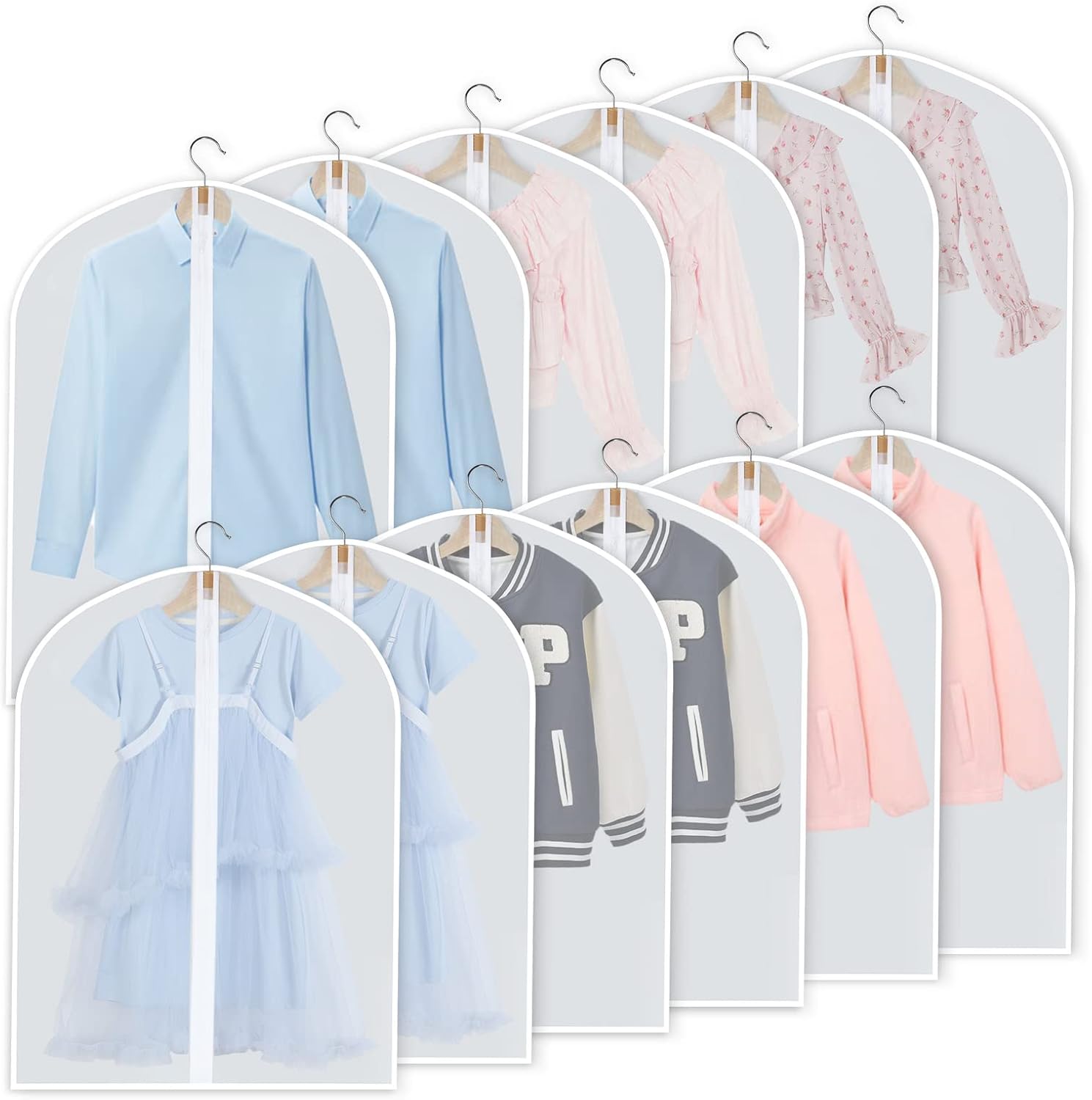 PEVA Klädpåse Set – 12-Pack Hängande Klädpåsar i 3 Storlekar (Köp 1, Få 1 GRÁTIS)