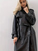 Svart Läder Trenchcoat För Damer - Elegant & Varm