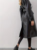 Svart Läder Trenchcoat För Damer - Elegant & Varm